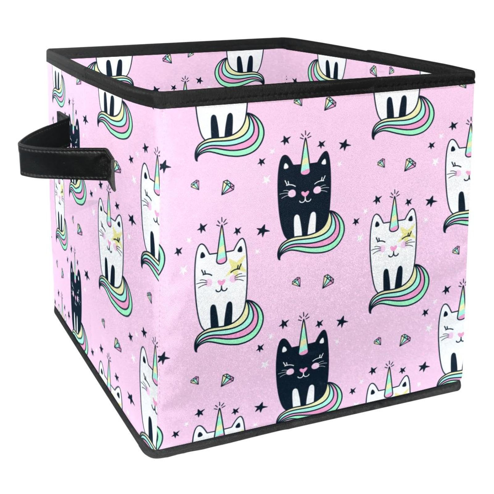 Boîte de rangement pour jouets et vêtements cube pliable en tissu chat licorne rose