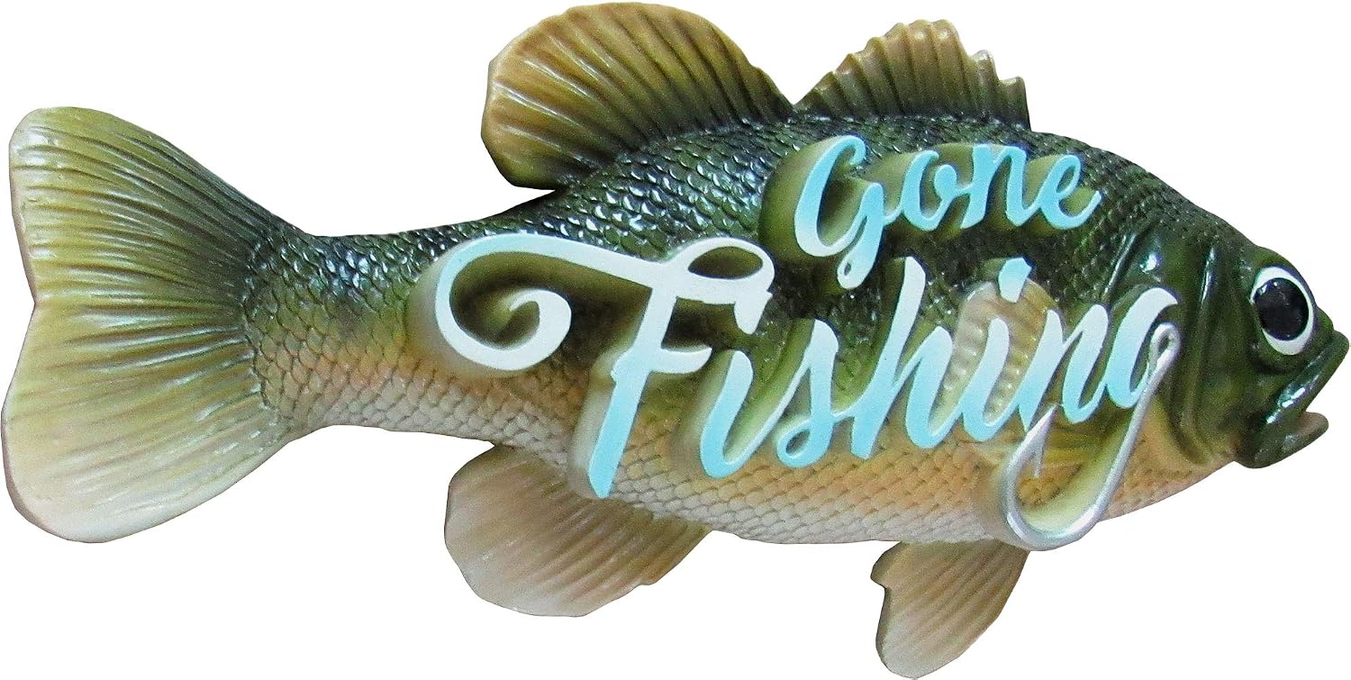 DWK - Something's Fishy - Large Gone Fishing Kitchen Decor, Wall Mount Faux Taxidermy Fish Sculpture Novelty, home decor, kitchen wall decor, Door Accent Den Cabin Man Cave Trophy, 17-inch