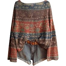 Knit Tops for Women Fall 2025 Boho Vintage Long Sleeve Shirts Ethnic Graphic Sweatshirts Cute Pullover Sweaters