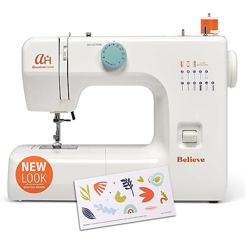 The Believe Beginner Sewing Machine by American Home Makes Sewing for Beginners Easy on Portable Small Sewing Machine with 12 Built-In Stitches, Automatic Stitch Control Plus Fun Decals, AH600