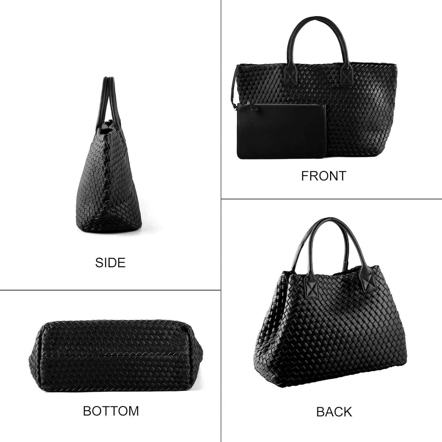 Woven Tote Bag for Women Retro Handwoven Shoulder Travel Handbag Large Capacity Hobo Vegan Leather Bags with Purse - Image 3