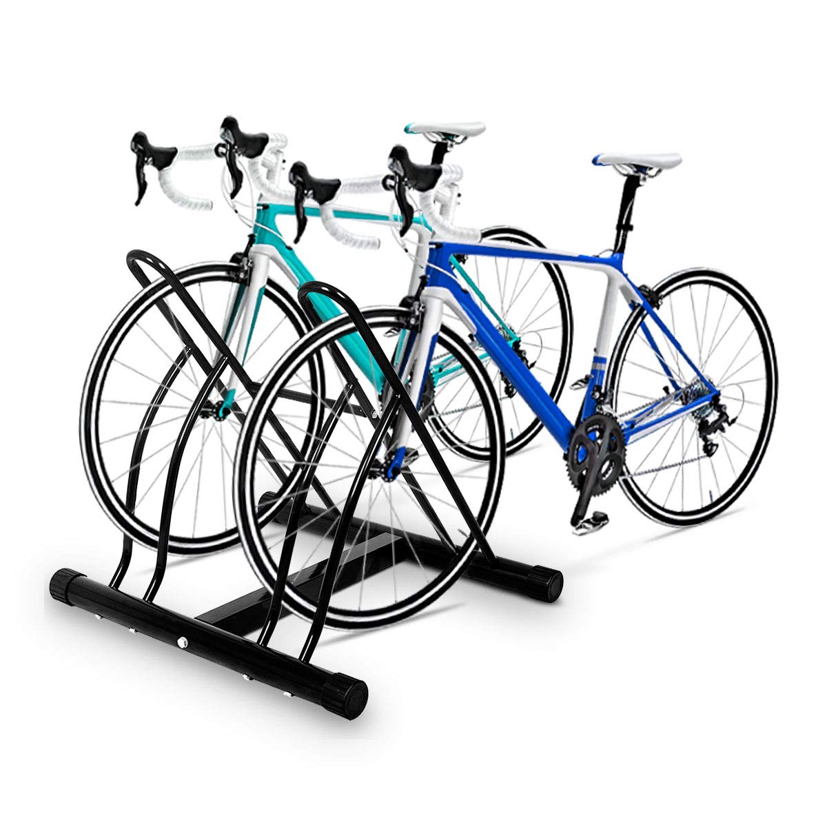 GIANTEX Support Cycles Universel 2 Places Pose au Sol Râtelier Noir Vélo Rack Vélo Rangement 2 Vélos au Sol 60x53x56CM(L x I x H) Peinture Noire en Aérosol