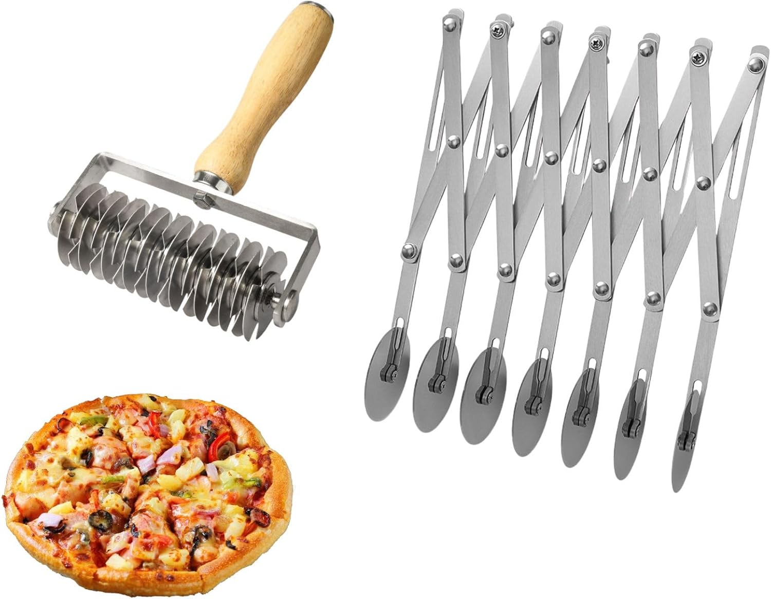 7-Wheel Pastry Cutter with Pastry Lattice Roller Cutter, Multi-Round Pastry Wheel, Pasta Making Tool with Adjustable Dough Cutter, For Brownie, Noodle Cutter, Pie Lettuce