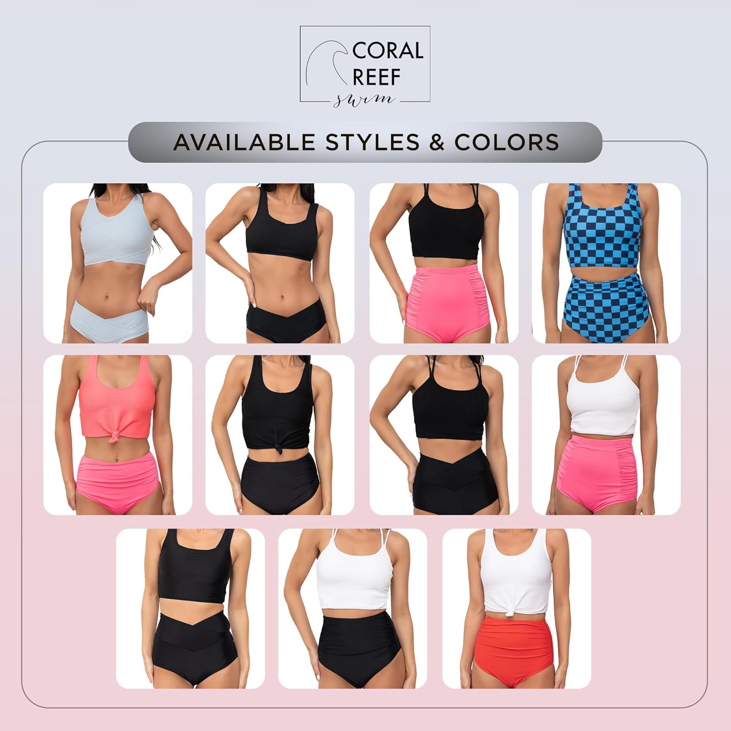 Coral Reef Swim Tankini Swimsuits for Women - Square Neck Tankini Top & High Rise V-Cut Bikini Bottom-Black (XXS-3XL) - Image 8