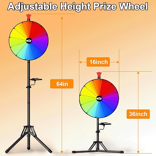 Miniatura 7 de Rueda de premio de 16 pulgadas - Rueda giratoria con trípode plegable soporte de piso de altura ajustable rueda de rifa de 12 ranuras de color con 2