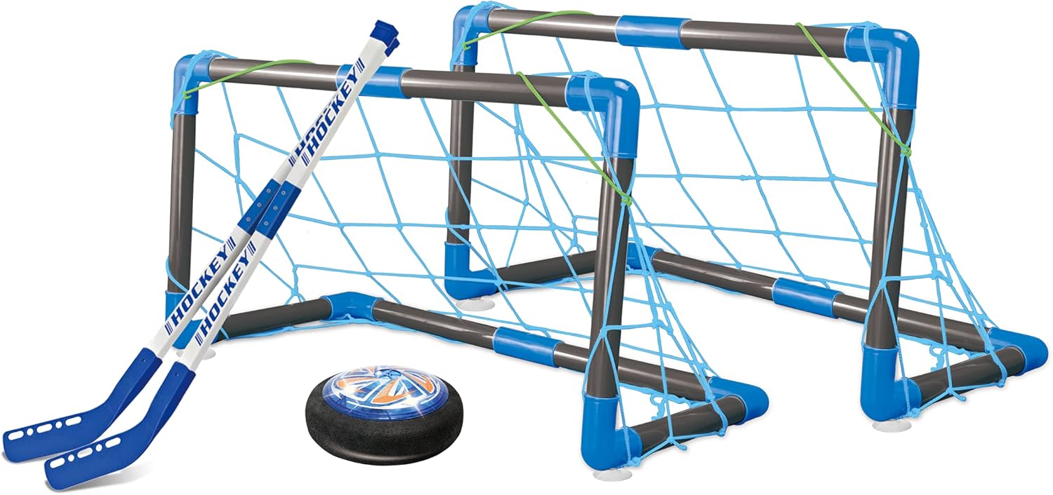 MinnARK Sports Hover Hockey Set: Kids Sports Toy, LED Hover Hockey Puck, 2 Goals, 2 Hockey Sticks, with Bonus Soccer Ball and Pump : Toys & Games