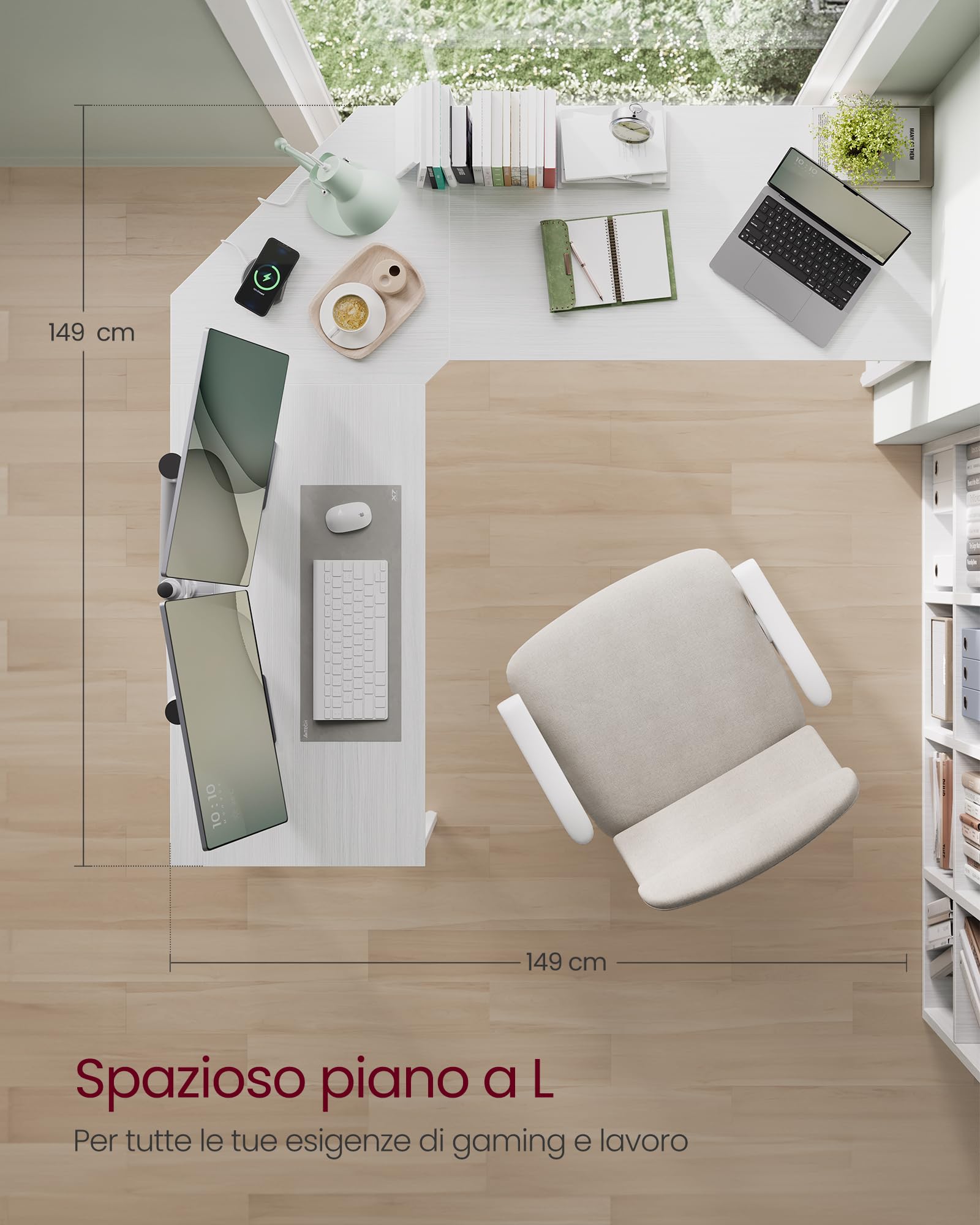 VASAGLE Scrivania Angolare, Scrivania per Computer a Forma di L, 149 x 149 x 76 cm, per Ufficio Studio Gaming, Bianco Acero LWD073W01