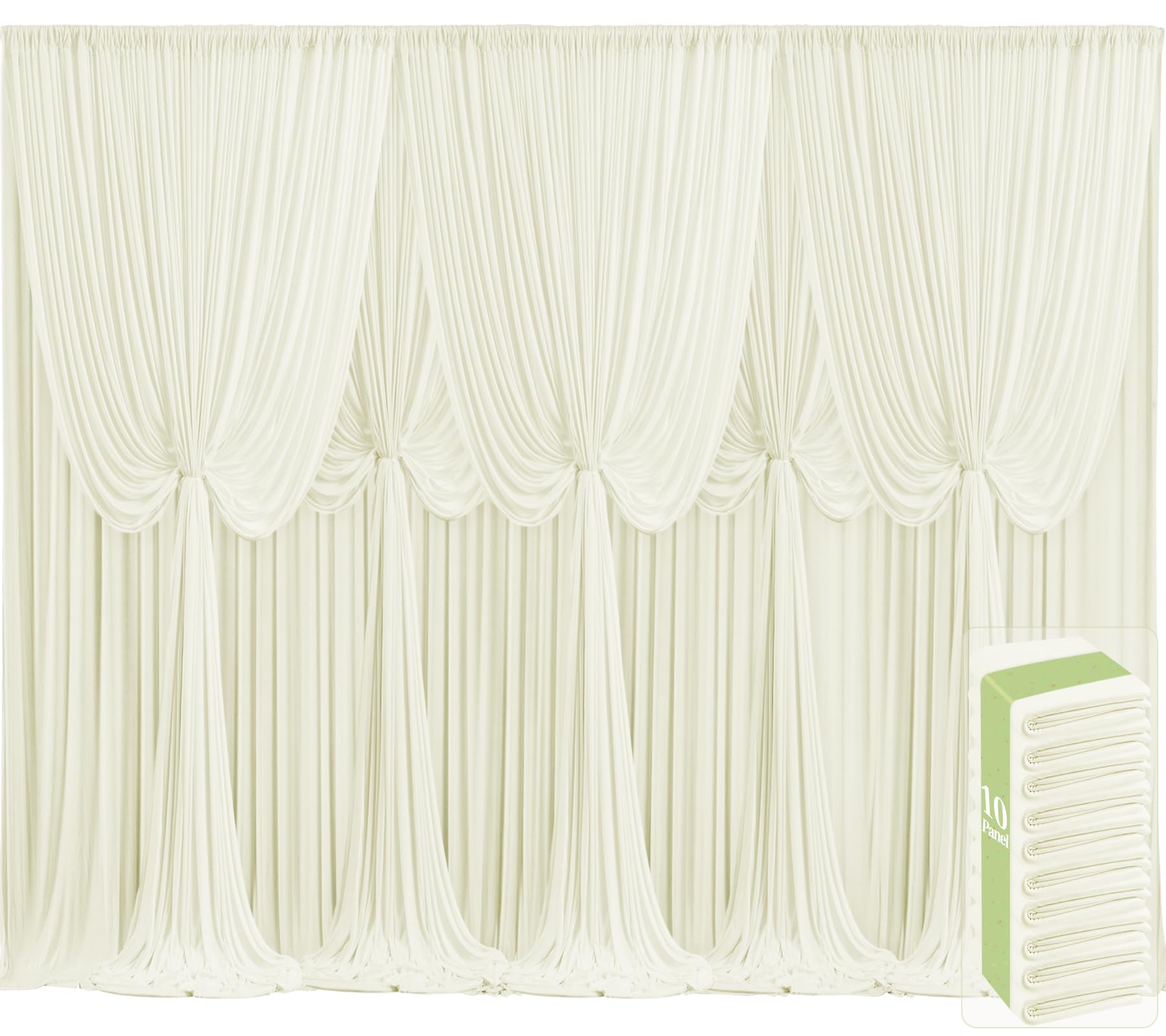 10 Panels Ivory Backdrop Curtains for Wedding Party Wrinkle Free Backdrops Curtain Drapes Fabric Decorations Photo Back Drop Cloth for Baby Shower Photography Stage Reception 50ft(W) x 12ft(H)