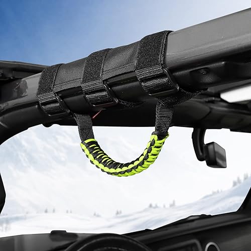 Miniatura 6 de JeCar 2 asas de agarre para barra antivuelco, asas de agarre de paracaídas para Jeep Wrangler YJ TJ JK JKU JL JLU y Gladiator JT, negro y verde