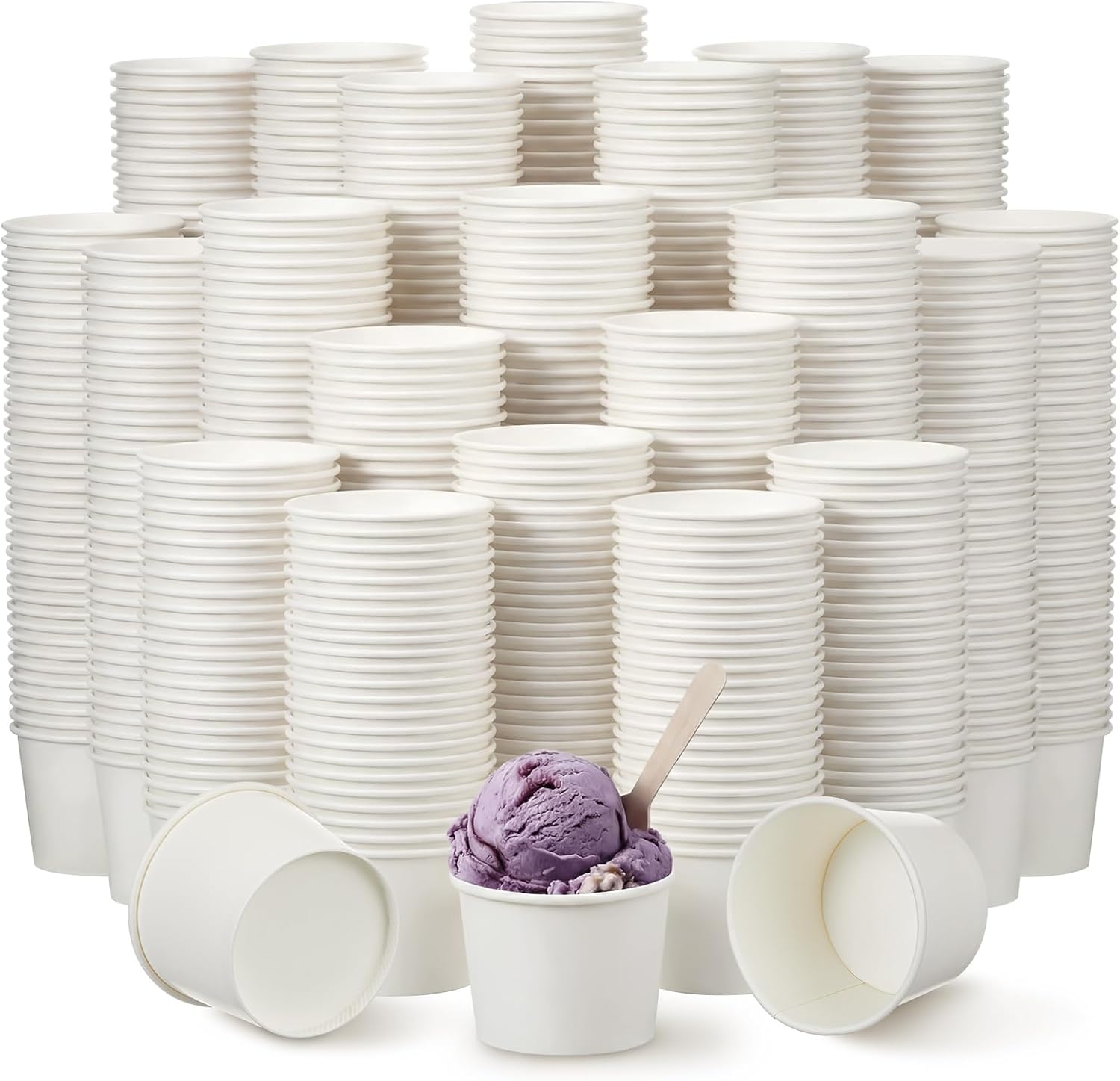 2000 Pack 4oz Disposable Ice Cream Cups Bulk, Leak-proof Paper Dessert Bowls Containers for Frozen Yogurt, Sundae, Gelato, Party & Catering Supplies, White
