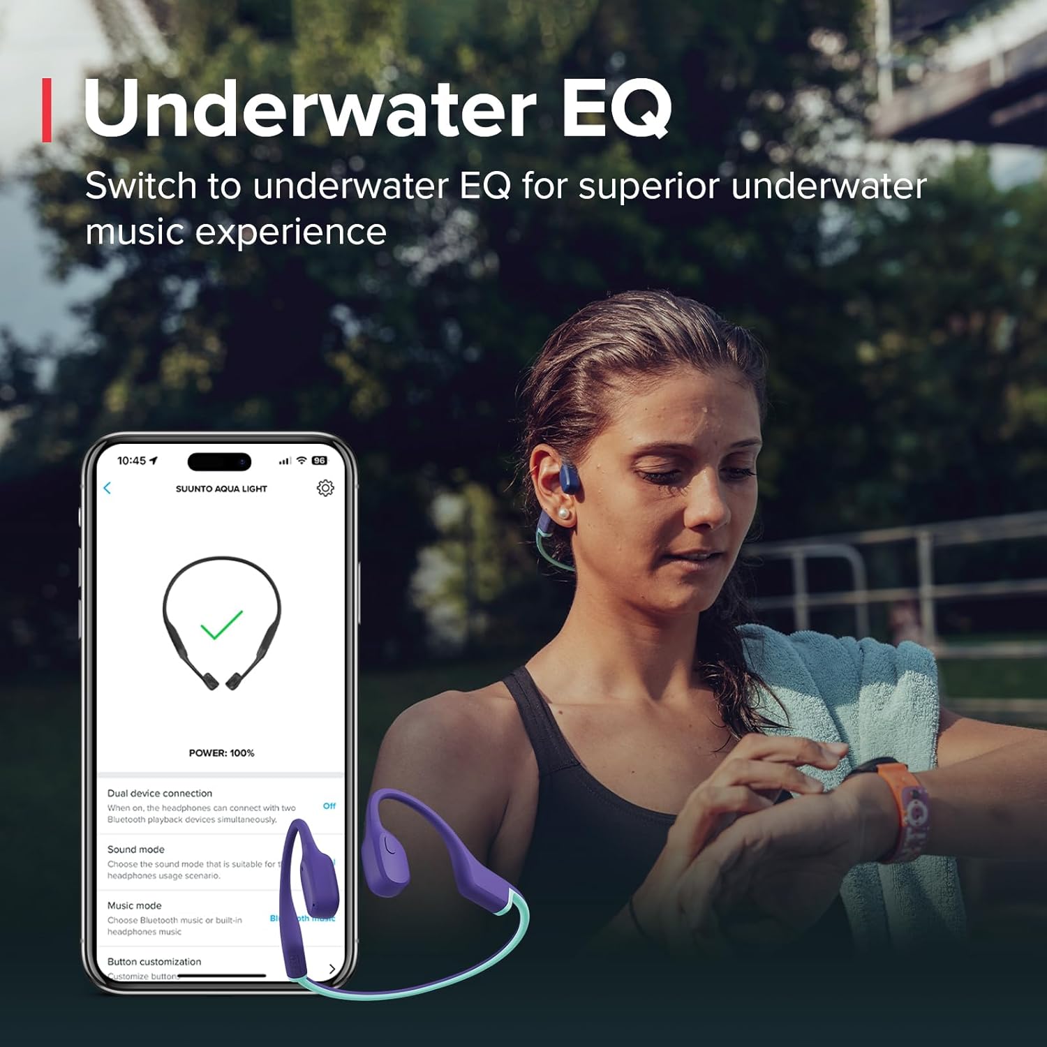 SUUNTO Aqua Light Swimming Open-Ear Bluetooth Headphone, 32GB MP3 Player for Running, Bone Conduction Headphone w/Dual-Mic, IP68 Waterproof, 10H Playtime & APP Support, 28g Lightweight, Reef Blue - Image 5