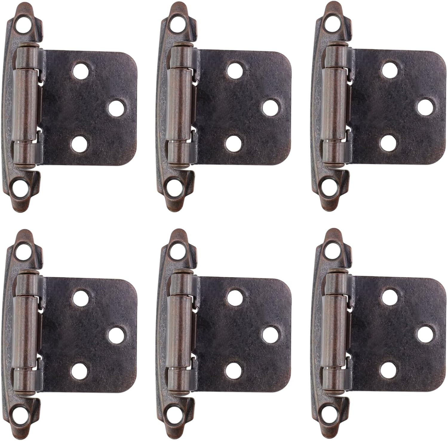 1/2Inch Overlay Kitchen Cabinet Hinges,Semi-Concealed Self Closing Cabinet Door Hinges, Face Mount Cabinets Hardware for Kitchen and Cupboard Doors,70x55mm/2.76"x2.17"(LxW),6Pcs(Red Antique)