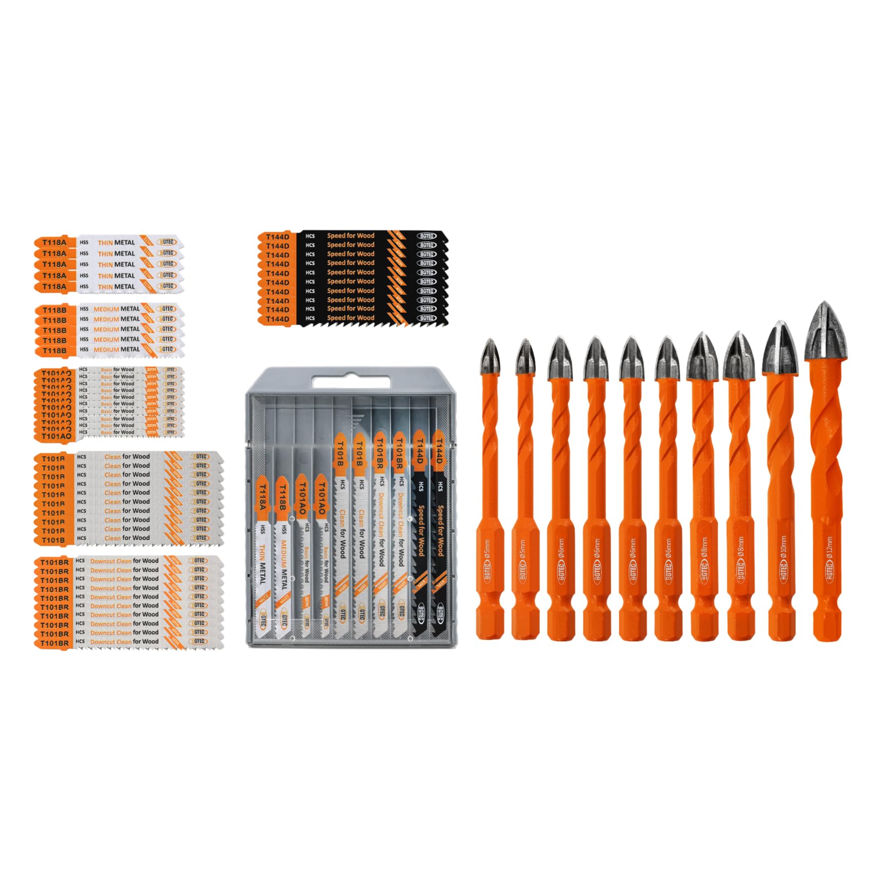 BGTEC Juego de 50 Hojas de Sierra de Calar para Corte de Madera Metal & Brocas de metal duro Brocas 10pcs 5-12mm para Madera Plástico Mampostería Cerámica