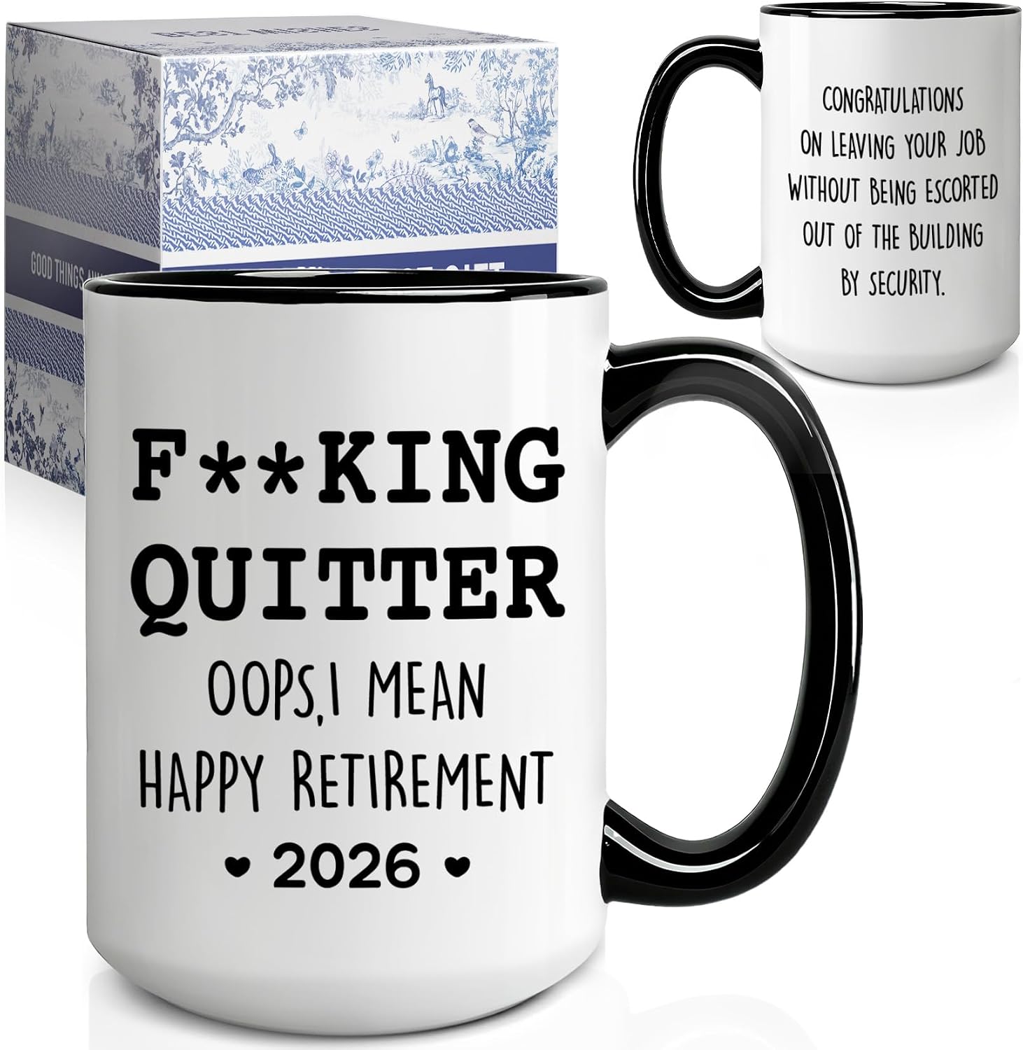 Retirement Mug Gift for Woman Men, Quitter I mean Happy retirement Mugs 2026, Unique Retired mug Gifts for Boss Manager Coworkers, Funny work retired Coffee mugs(15oz)-27