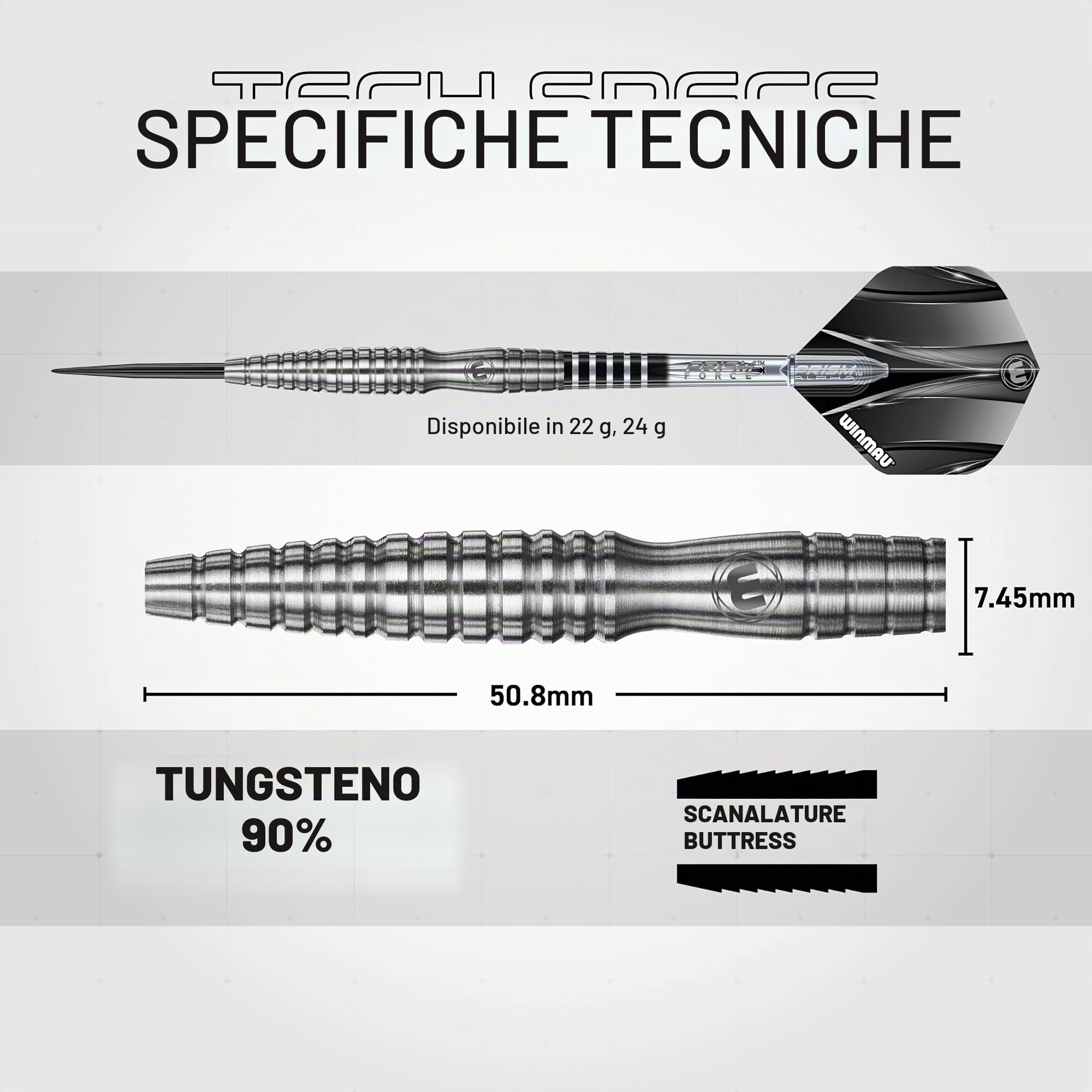 WINMAU Sniper V2 90% Freccette Steel Darts 24G.