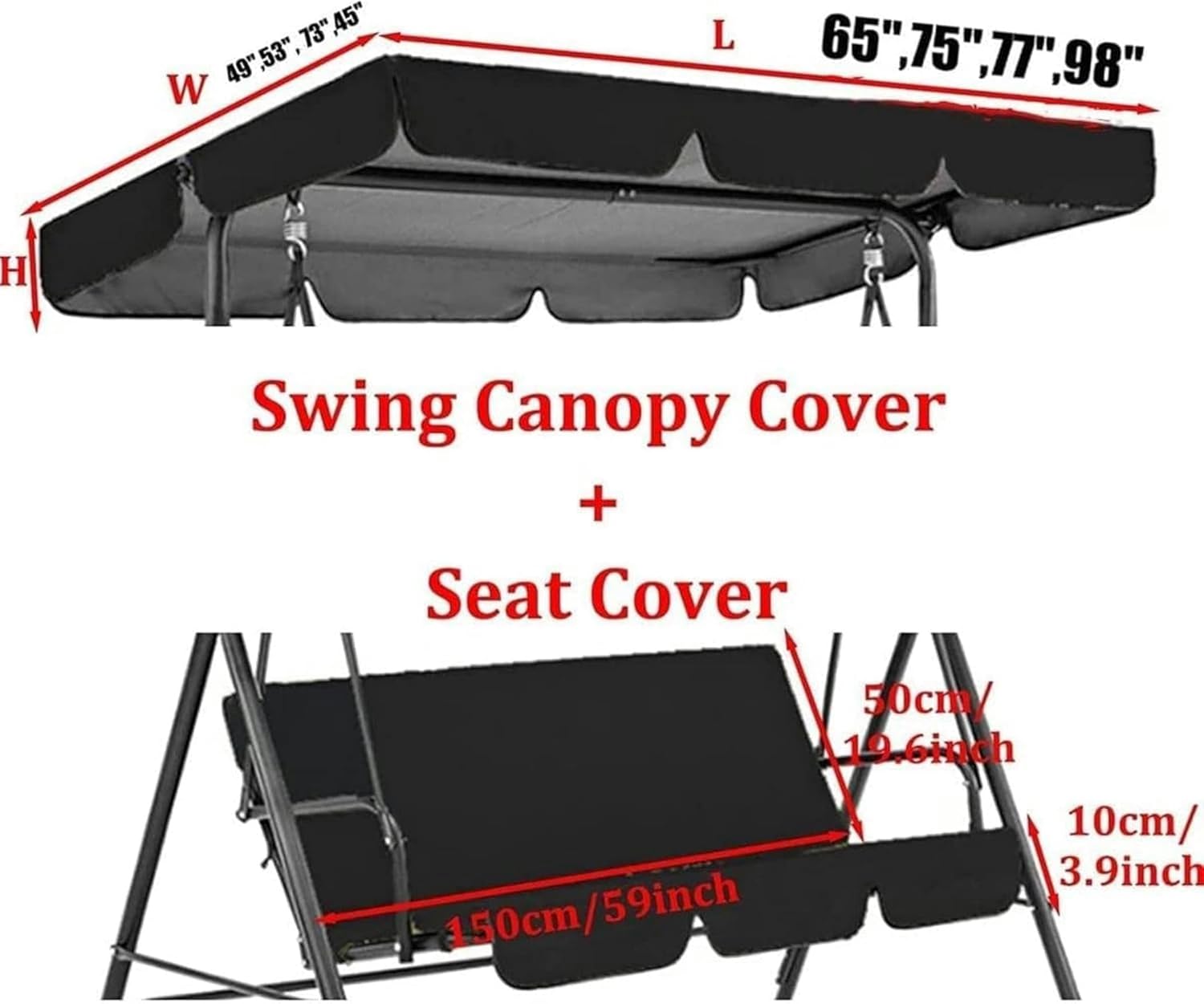 Swing Canopy, Replacement Roof for Garden Swing Chair, Patio Swing Cover Set, Various Sizes and Colors Available