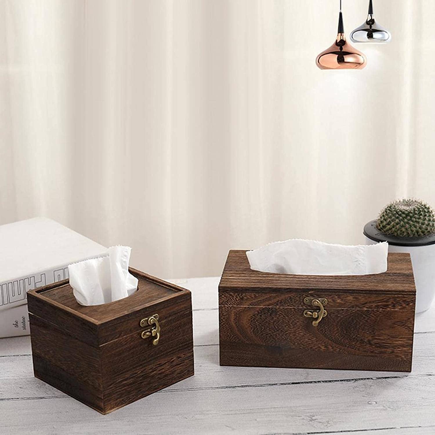 Boite A Mouchoir Moderne Boîte de Tissu en Bois Papier Porte-Serviettes Distributeur Cas Bureau Salle Bain Decor Maison Bureau(Large)