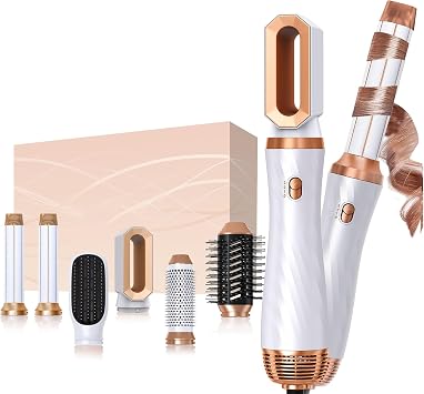 6 in 1 Hair Dryer Brush Set, Blow Dryer Brush Upgrade Detachable Air Styler Wrap Air Curler, Curly Twist Hot Curling Iron, Negative Ion Blow Dryer Hot Styler, Travel Hair Styling Tool