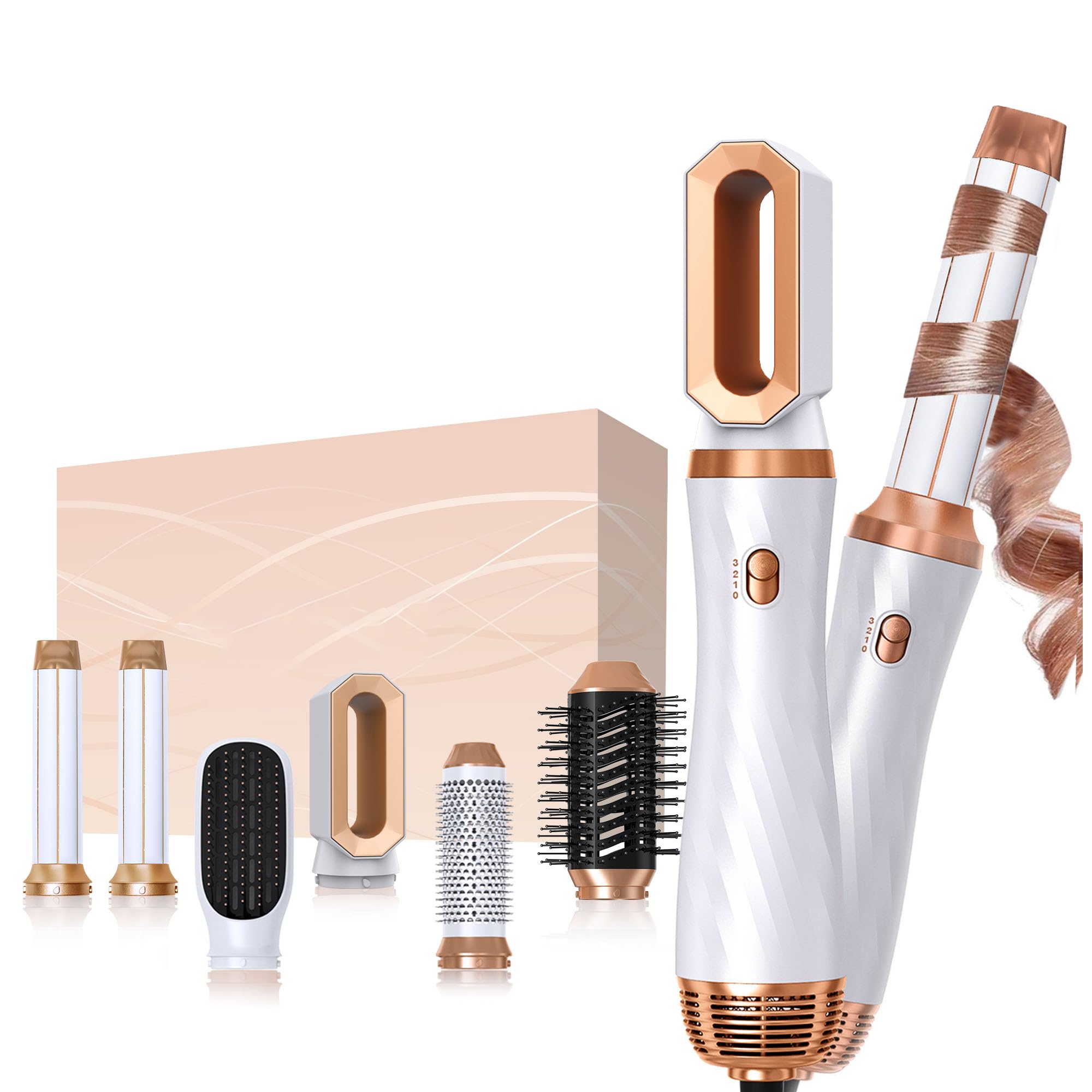 6 in 1 Hair Dryer Brush Set, Blow Dryer Brush Upgrade Detachable Air Styler Wrap Air Curler, Curly Twist Hot Curling Iron, Negative Ion Blow Dryer Hot Styler, Travel Hair Styling Tool