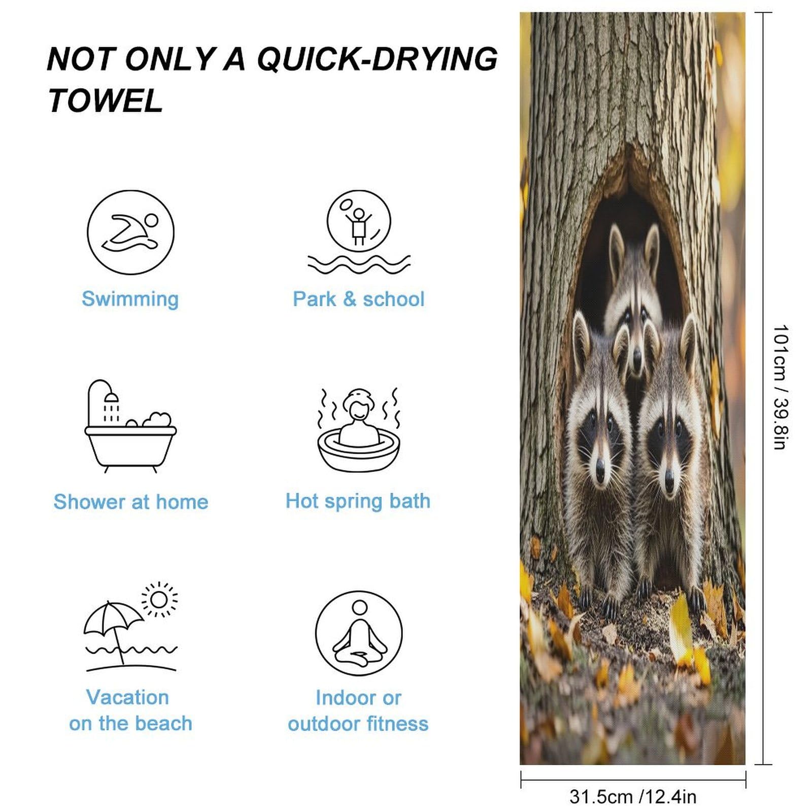 AQRJLPM Raccoons in The Fall Tree Hole Quick Dry Towel Cold Fabric Workout Sweat Towels Highly Absorbing Odor-Free Travel Towel for Hot Yoga Tennis Running Exercise Working Out Camping
