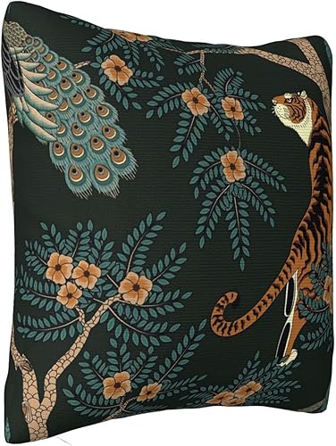 Miniatura 6 de Funda de almohada, diseño de tigre y pavo real, moderna, cuadrada, decoración para sofá, cama, silla, automóvil, 22 x 22 pulgadas