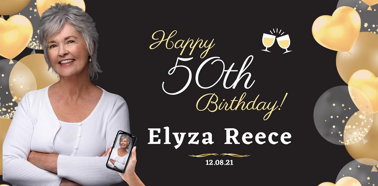 Custom Happy Birthday Vinyl Banner Sign, Personalized Party Backdrop, Gift, and Decoration - From NiceMemoryLLC. (Style-08)