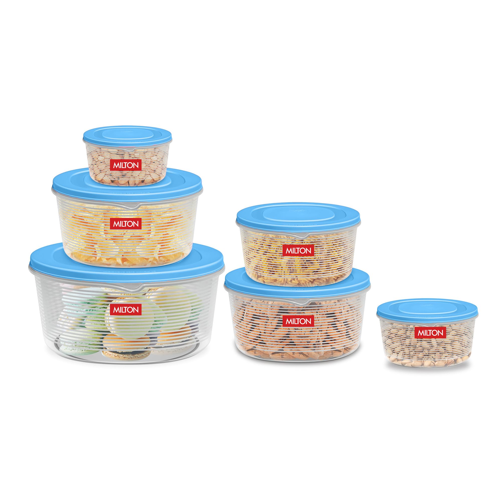 Milton Store It - Juego de 6 recipientes de plástico (200 ml, 400 ml, 600 ml, 1 litro, 2 litros, 3 litros), color azul, hermético, apilable, organizador de cocina