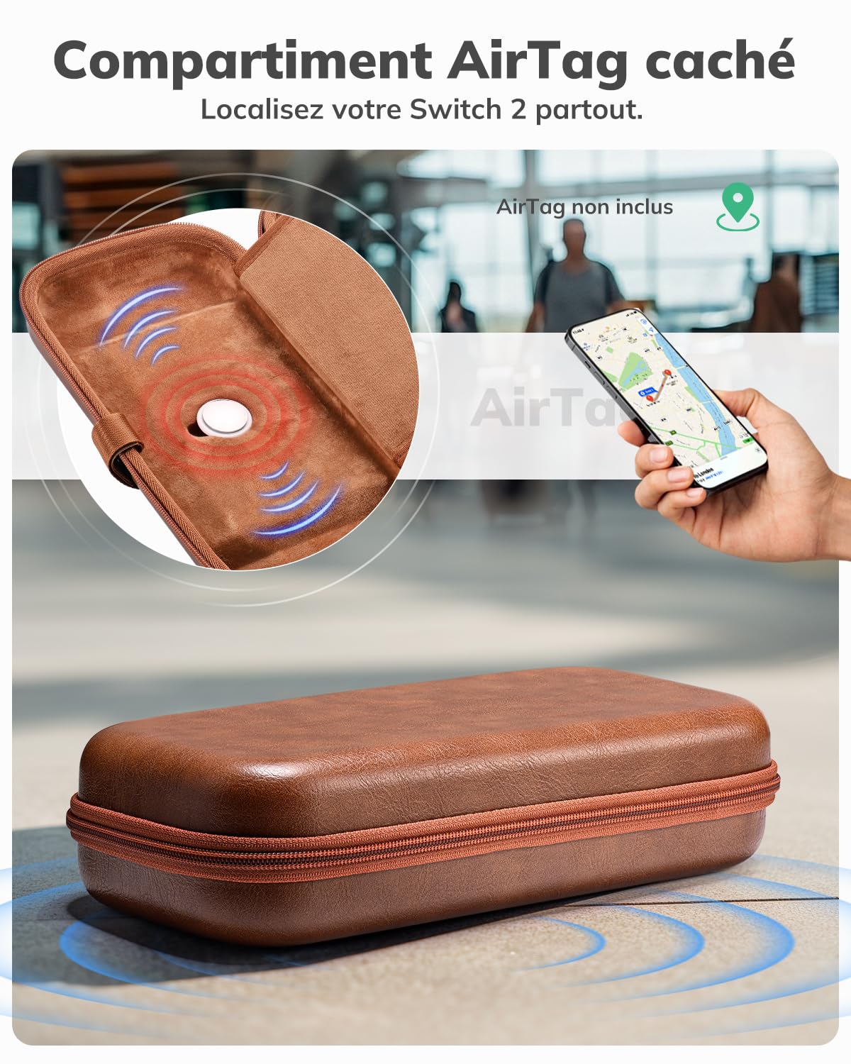 Younik Pochette Switch 2, Coque Rigide et Similicuir PU Étui Switch 2 avec 19 Emplacements pour Cartes de jeu et 2 Emplacements pour Cartes SD, Poche Filet Zippé (Marron)