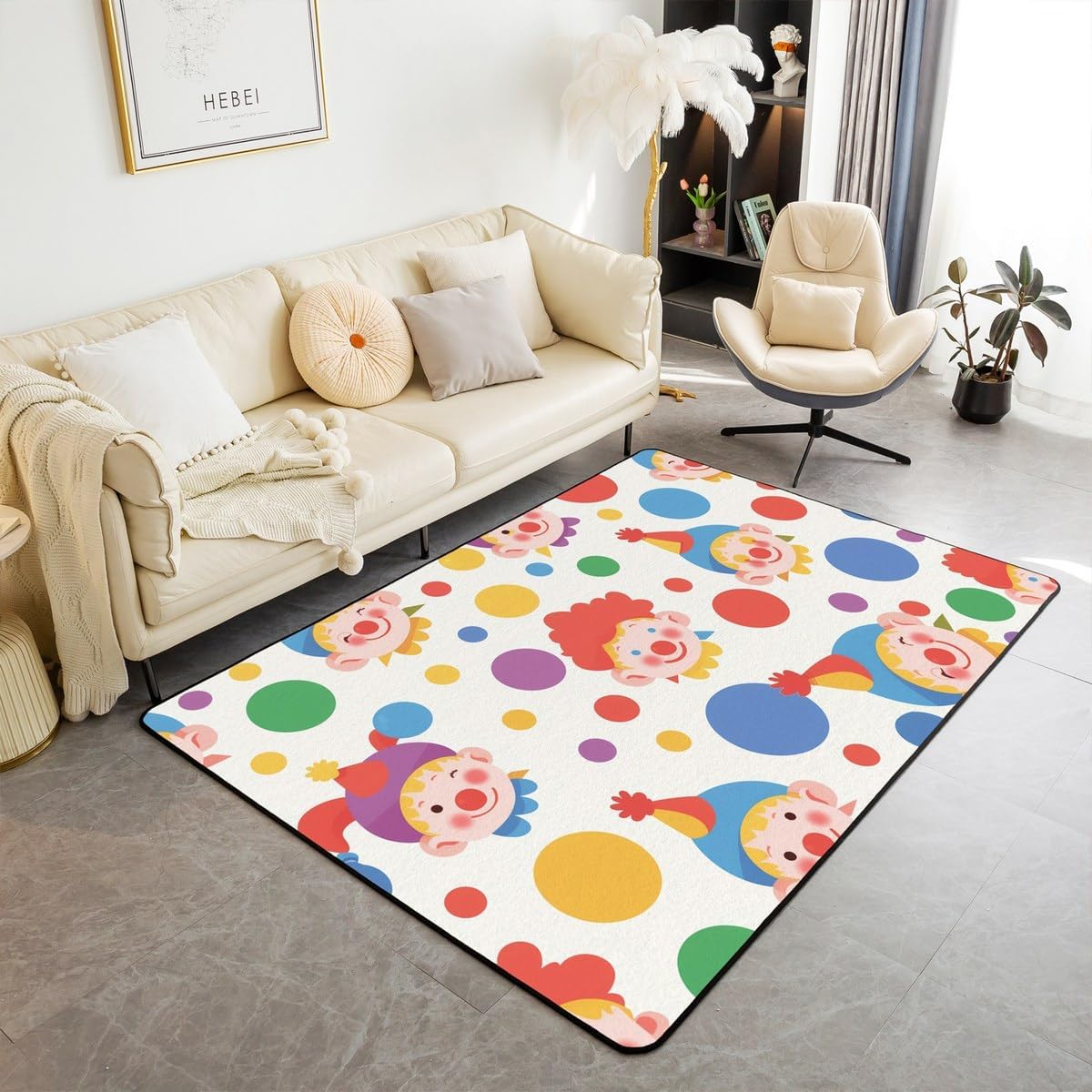 Erosebridal Childs Joker Indoor Floor Mat 5x7 Vintage Art Clown Carpet for Kids Boys Girls Colorful Circle Area Rug Hippie Cartoon Pattern Decorative Rug for Playroom,Non Slip