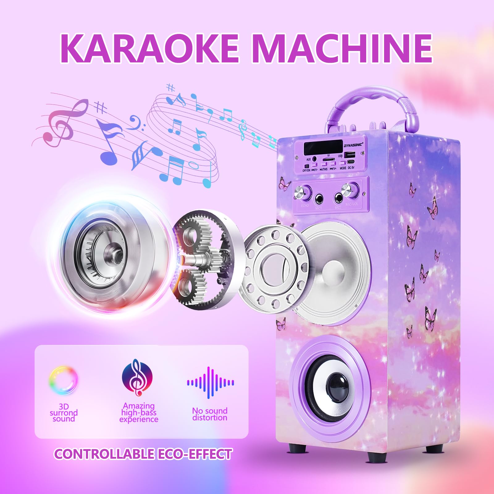 DYNASONIC Microfono Karaoke, Regalo per Bambini, Giocattolo per Bambini e Ragazzi, Regali Bambini, Giocattoli per Bambino e Bambina con Microfono Modello (025-18 LIGHTS)