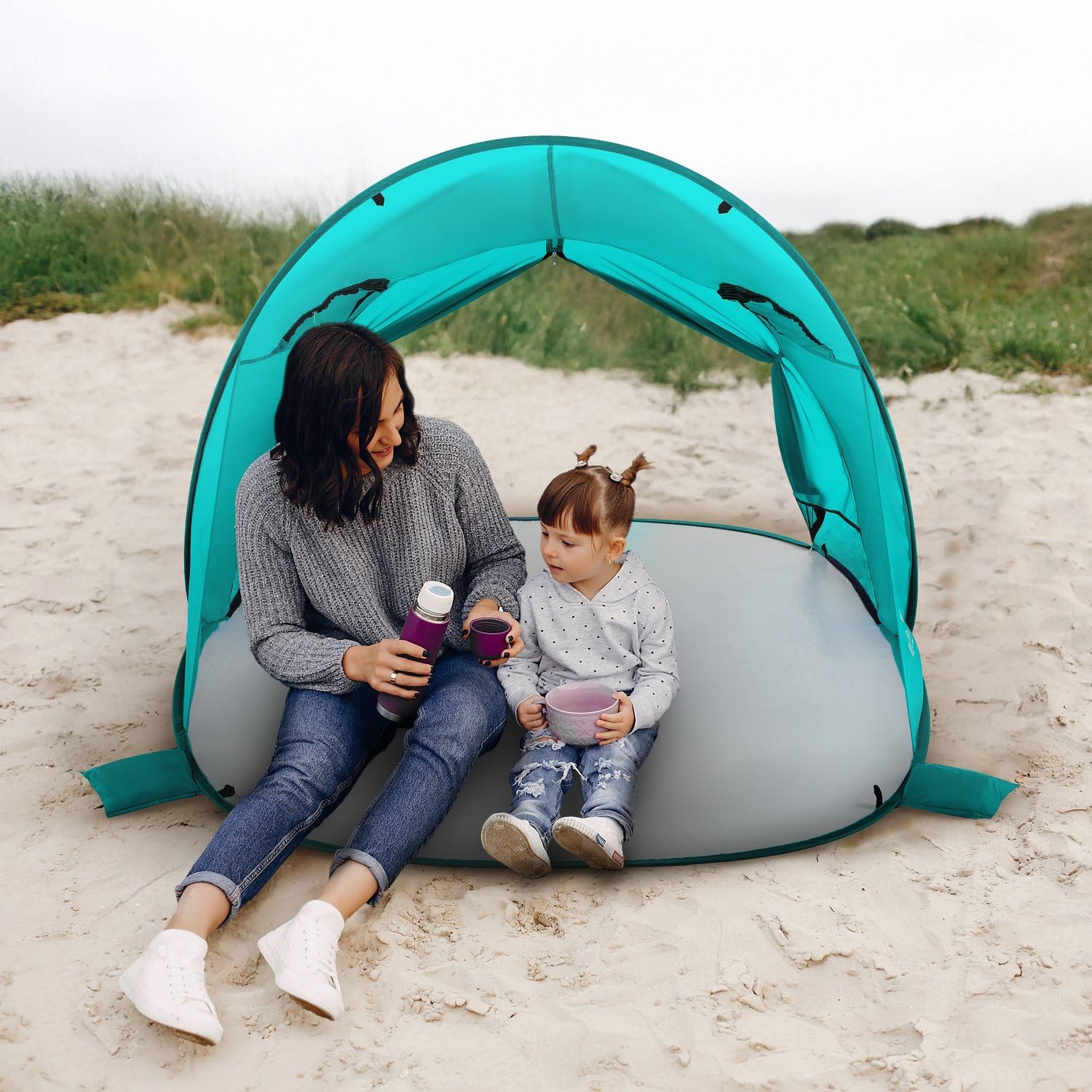 XXL tenda da spiaggia con protezione UV, tenda pop-up, paravento, tenda da spiaggia