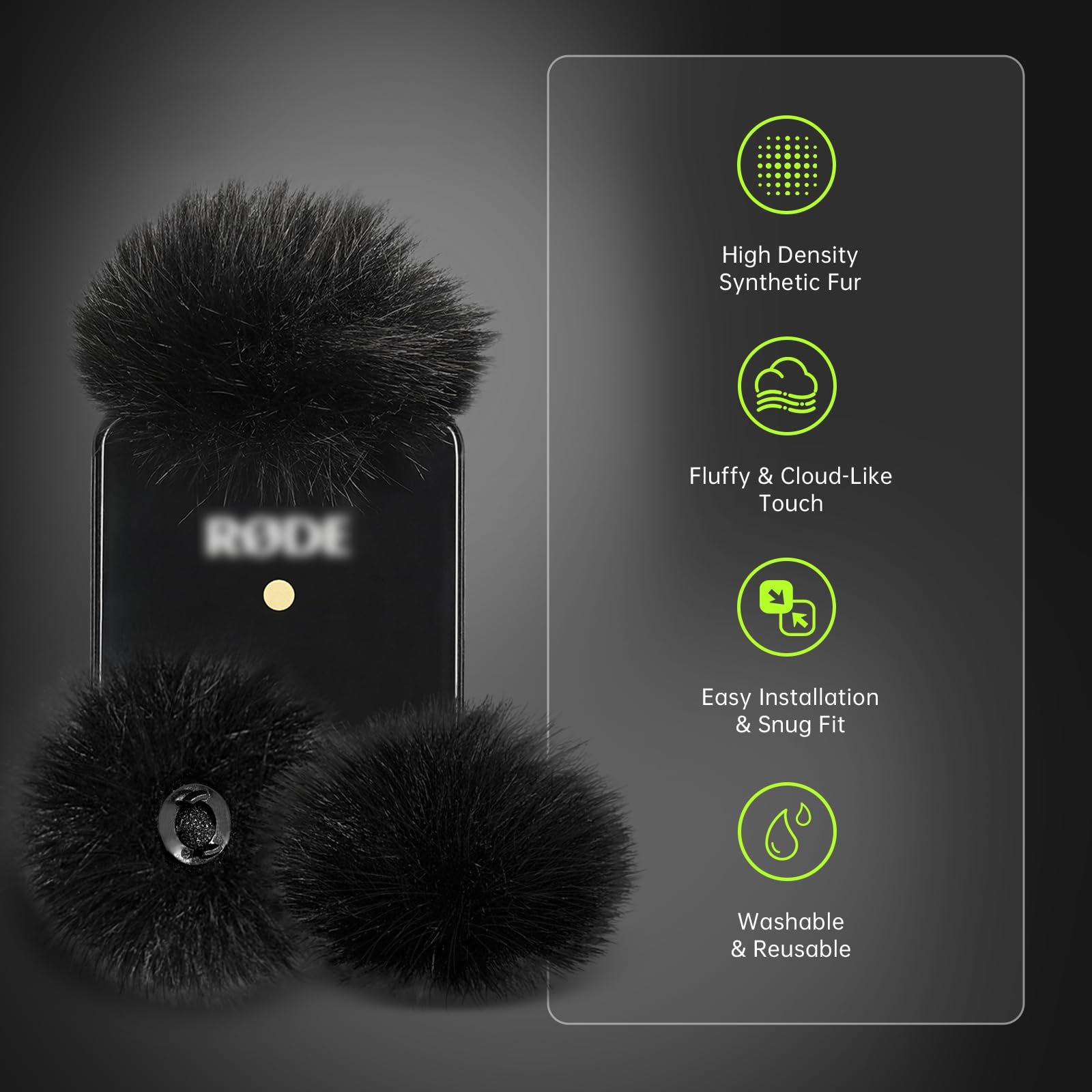 Filtr przedniej szyby/pop do mikrofonów Rode Wireless Go I (1. generacji) - futrzany pokrowiec na mikrofon do redukcji szumów wiatru i otoczenia (Rode Wireless Go I, czarny)