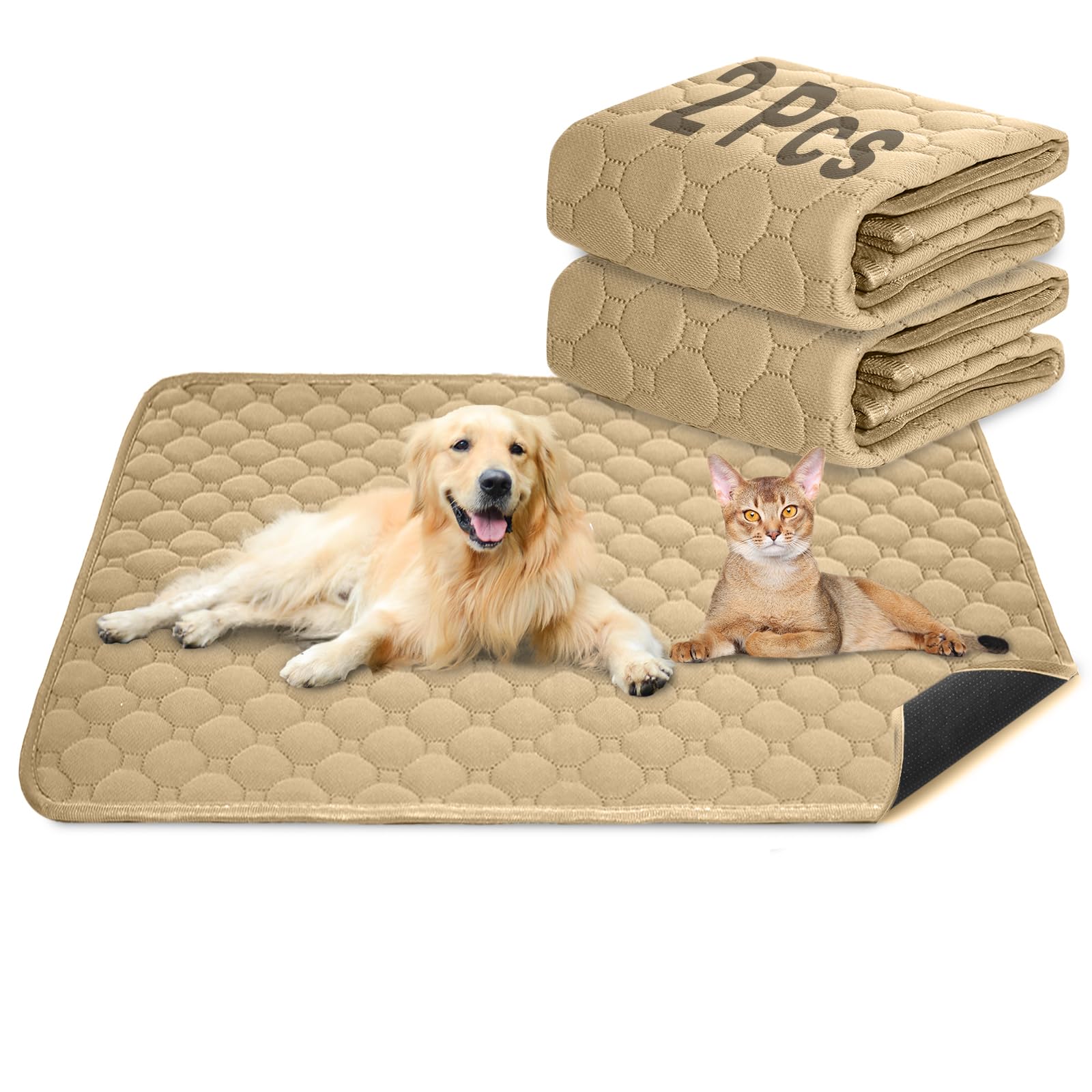 E-THOL Set di 2 tappetini da allenamento per cani e gatti, extra forti, assorbenti, impermeabili e antiscivolo, lavabili e riutilizzabili, per cuccioli e animali domestici (marrone, 150 x 90 cm)