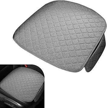 Car Seat Cover, Breathable Linen Car Seat Cushion for Seasons, Anti-Slip Driver and Passenger Seats Pads with Storage Pockets, Universal for Most Cars Gray