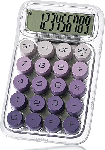 Mr. Pen - Calculadora de interruptor mecánico, 10 dígitos, calculadora púrpura, cuerpo transparente, pantalla LCD grande