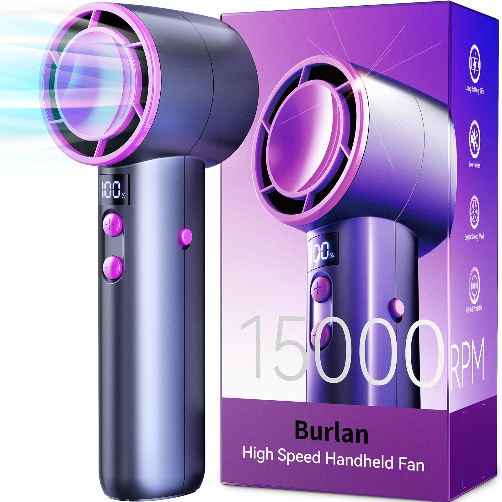 Portable Mini Fan, USB Rechargeable Battery 3 Speed& Power Display Flashlight Handheld Fans, USB Rechargeable Battery, Lightweight Personal Cooling for Indoor Outdoor Travel