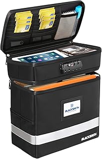 BlackSmith Feuerfeste Dokumentenbox mit Schloss, 2300°C Feuerfest Zusammenklappbare Akten Organizer Box mit Wasserabweisendem Reißverschluss, Tragbare Dekorative Hängeregistraturbox für Zuhause/Büro