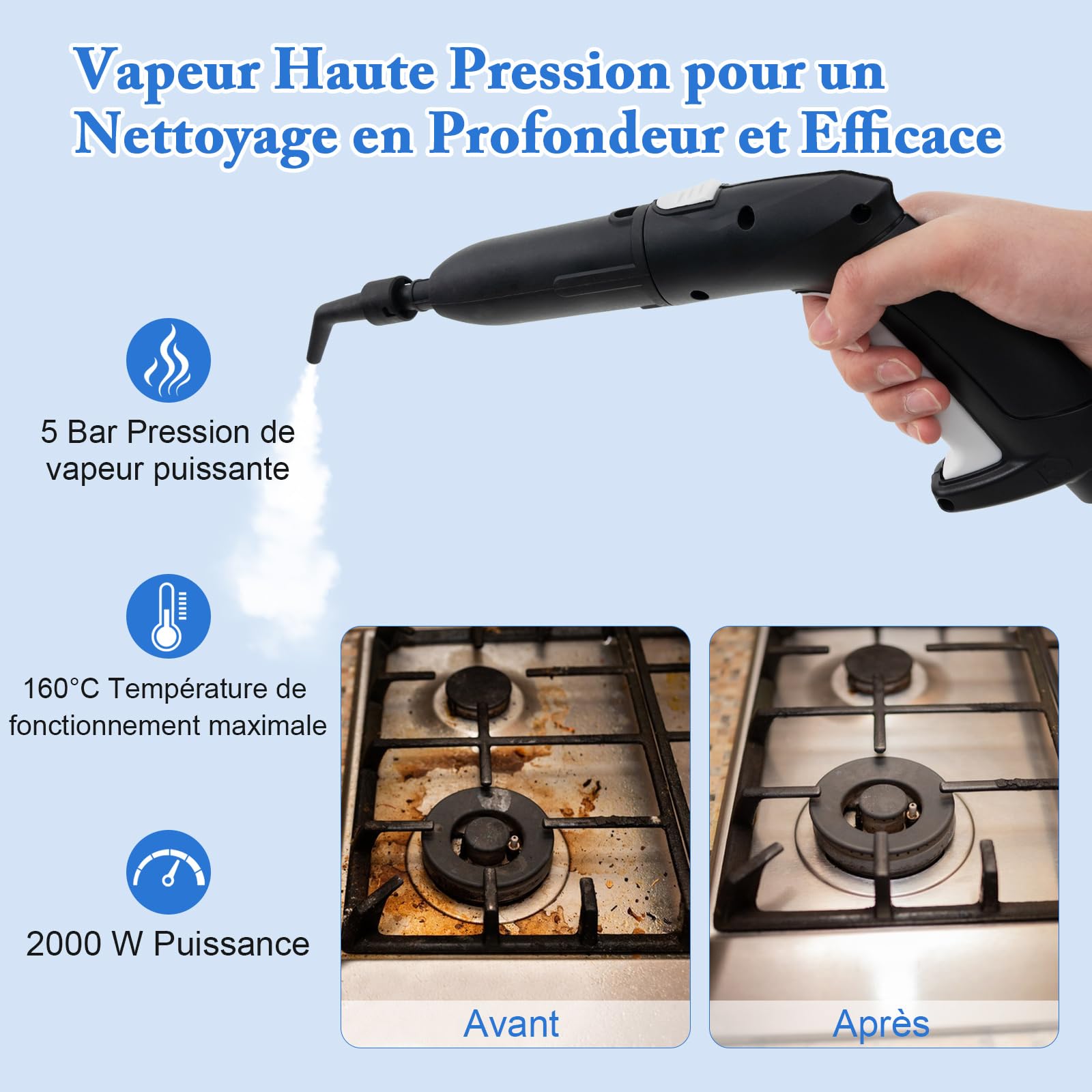COSTWAY Nettoyeur Vapeur Portable de 2000W Roulante, Machine à Nettoyer à Vapeur Pression Haute de 5 Bars avec Accessoires & Réservoir de 1,8 L, pour Sol Fenêtre Verre Tapis (Blanc)