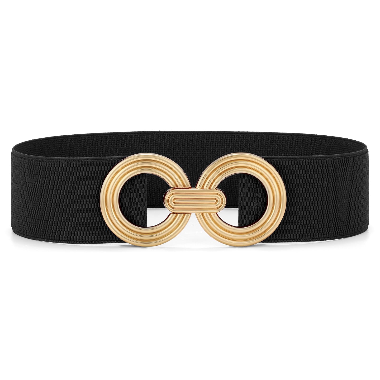 Women Wide Elastic Waist Belt Fashion Hollow Out Round Gold Buckle