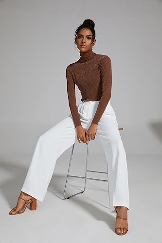 Miniatura 2 de FUNYYZO - Pantalones de pierna ancha para mujer, con cintura elástica en la parte trasera, largos, rectos, ideales para negocios y el trabajo