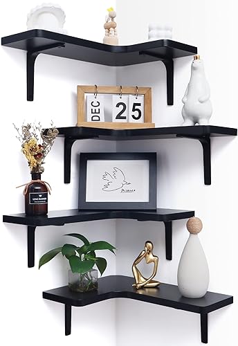 Miniatura 1 de Juego de 4 estantes flotantes de esquina  Estantes de pared esquineros  Estantería de almacenamiento de esquina montada en la pared para baño,