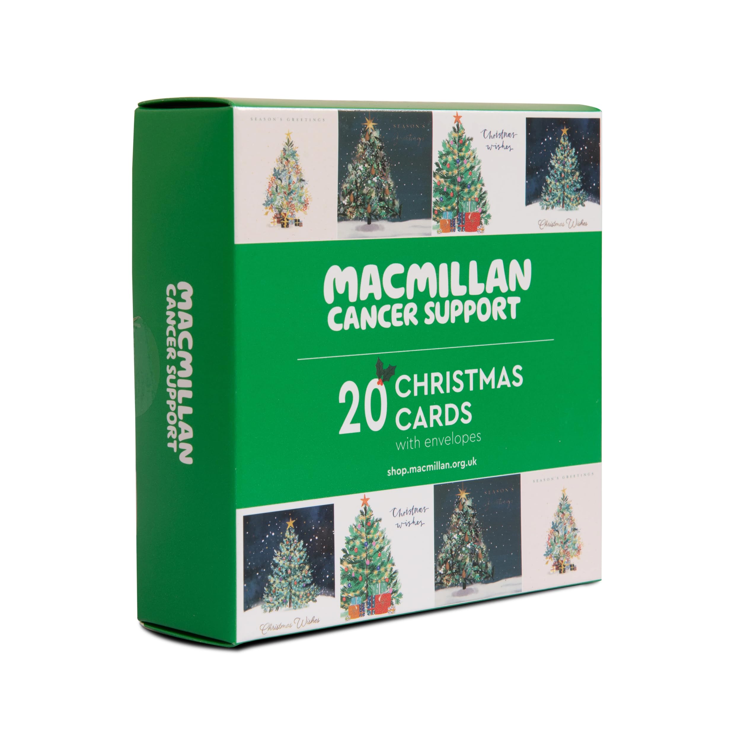 Macmillan Christmas Tree Charity Christmas Cards – Pack of 20 Luxury and Eco-Friendly Christmas Cards. Boxed Multipack of 4 Seasonal Christmas Designs. 127x127mm Card Size.