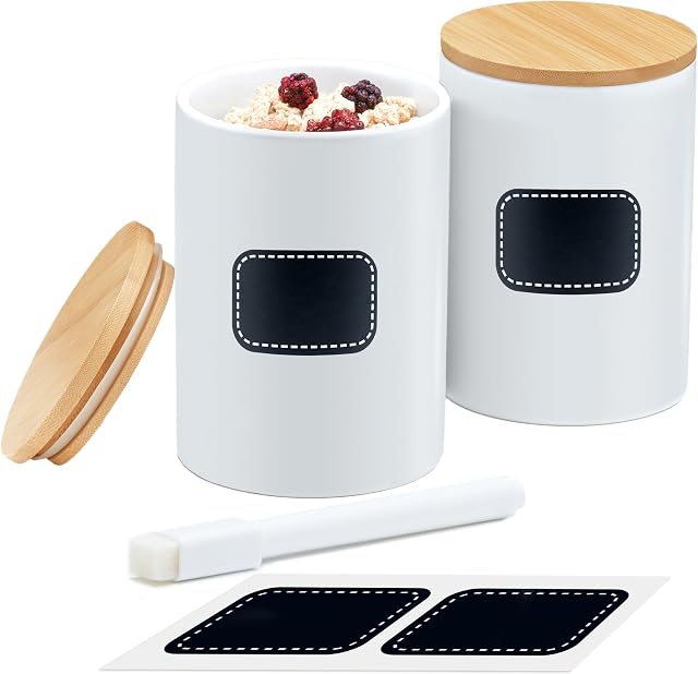 Ceramiczne słoiki z pokrywką - zestaw 2 sztuk - szczelne - w komplecie etykieta i pisak do oznaczania - 600 ml - można myć w zmywarce