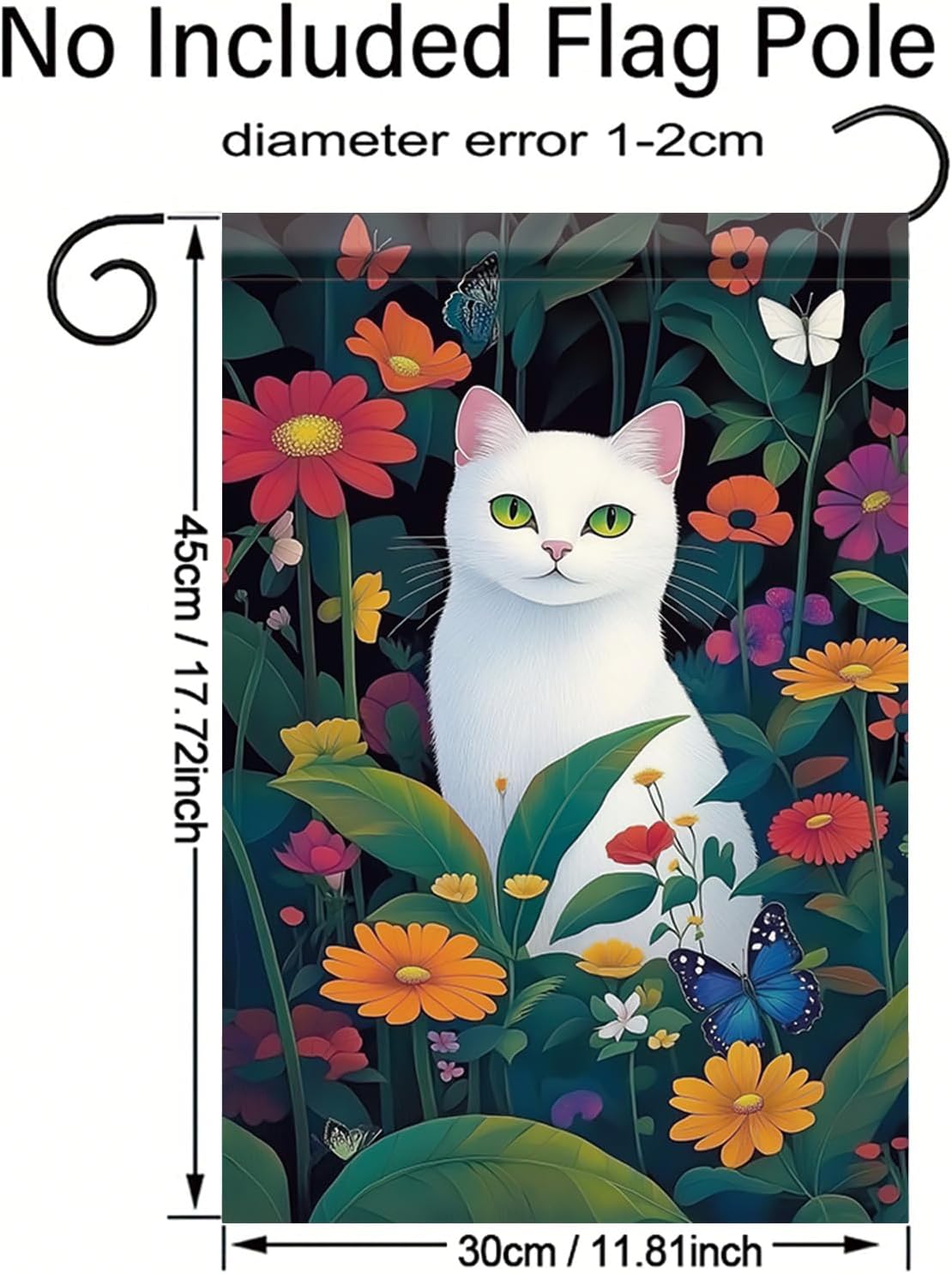 Spring Summer Garden Flag White Cat Flag 12x18 Inch Double-Sided Floral Butterfly Cute Kitty Yard Banner Outdoor Decor for Porch Lawn Pathway Cat Lover Gift - Image 8