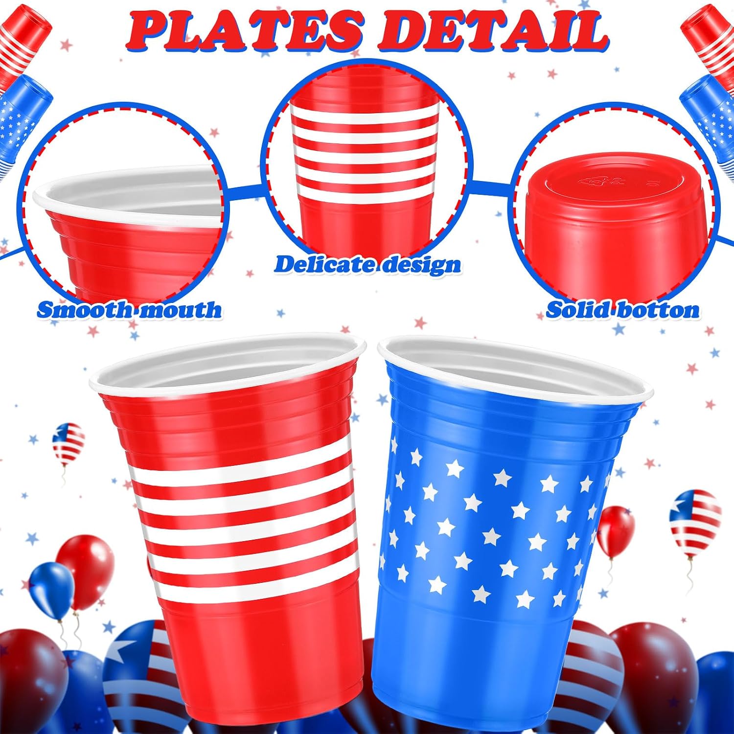 Jingmore 50 Pcs 4th of July Patriotic Plastic Cups for 250th Anniversary 16 oz Red White Blue American Disposable Cups for Drinks Candy Snacks Independence Day Labor Veterans Day Party Supplies