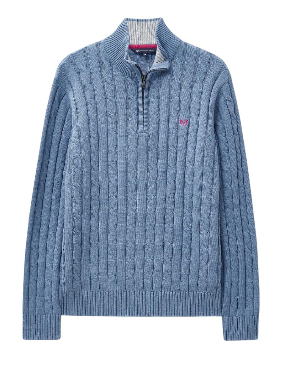 Crew Clothing Men's Blue Oarsman Cable Organic Cotton Half Zip (Uk, Alpha, M, Regular, Regular, )