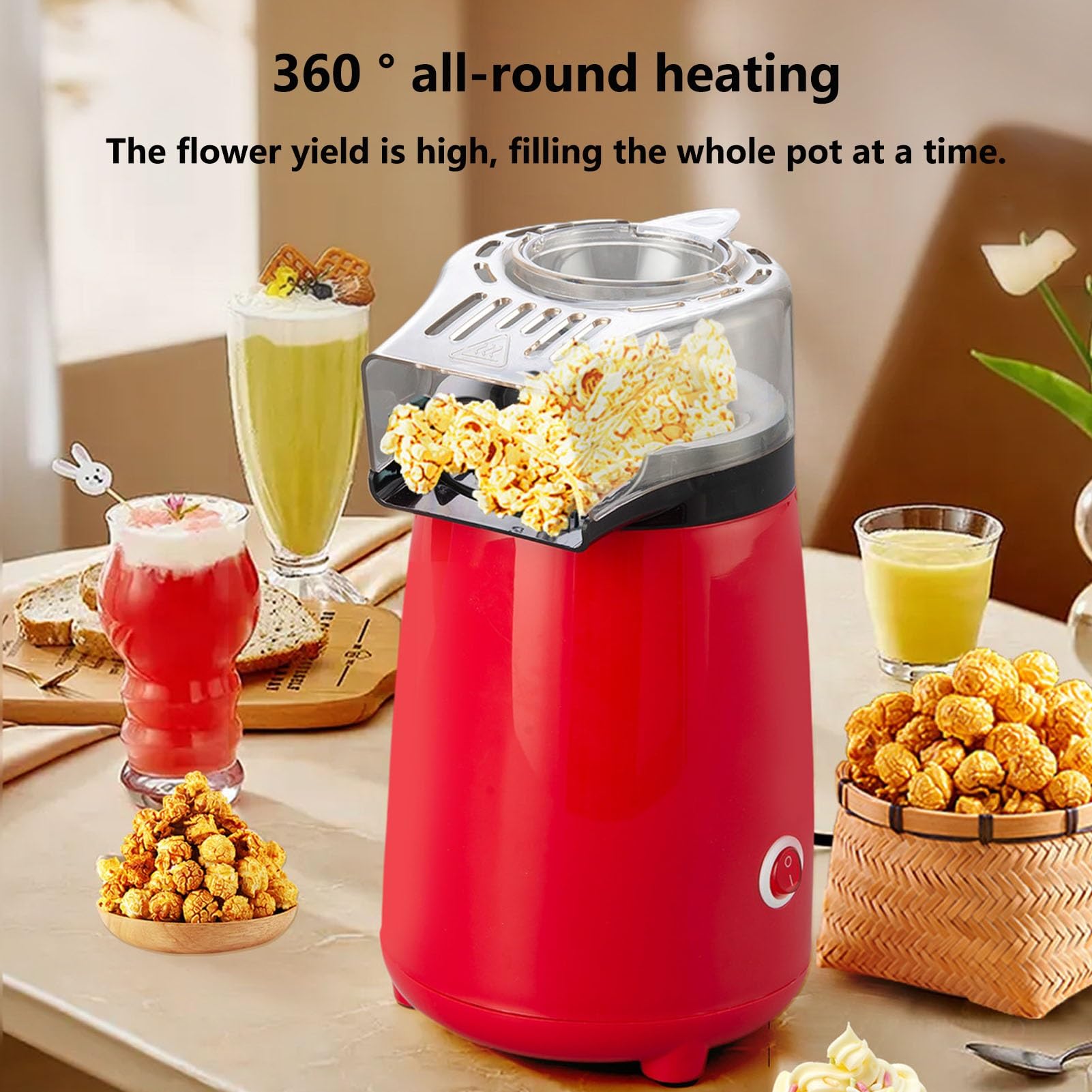 Popcorn Elettrico per Mescolare Macchina Veloce del Popcorn dell'Aria Calda Tecnologia Quick-Heat Popcorn Sano Senza Olio per Servire Ciotola E Comodo Deposito di Nidificazione(Blue)