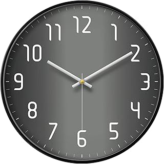 Modern Black&Grey Large Decorative Large Office Analog Wall Clock for Bedroom Kitchen Living Room Home Cool Decor Big Silent Battery Round Metal Reloj De Pared (Grey, 14inch)