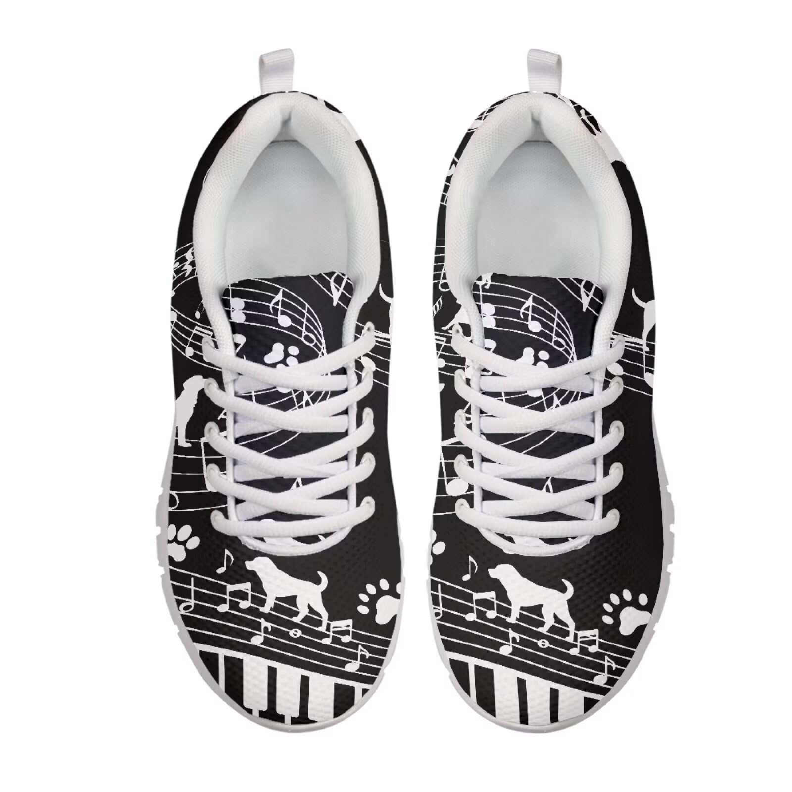 Fuxowvby Women's Piano Cat Walking Sneakers Cross Training Cozy Casual Flat Loafers Lightweight Workout Shoes Running Tennis Holiday Shoe Non-Slip Breathable Sport Sneaker for Womens White US 5