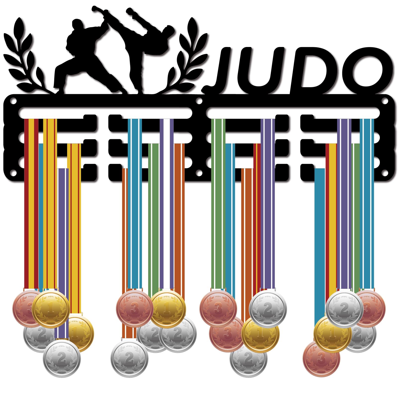 CREATCABIN Porte-Médaille Judo,Présentoir à Suspendre,Décoration Murale,3 Ligne,Peut Contenir Plus 60 médailles Sport,pour Les Amateurs Golf,Joueurs,Compétitions,Gagnants,Médaillés,29x13cm